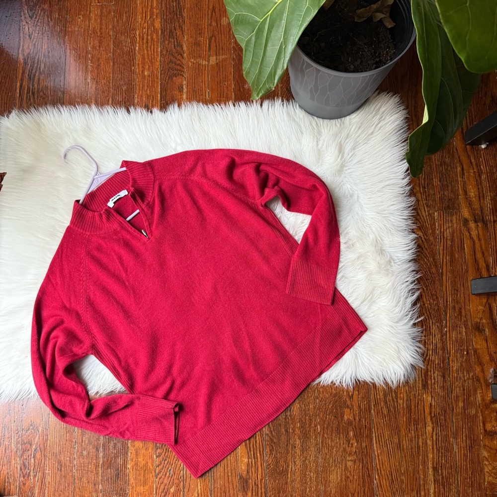 Red Quarter Zip Sweater Waist Cut